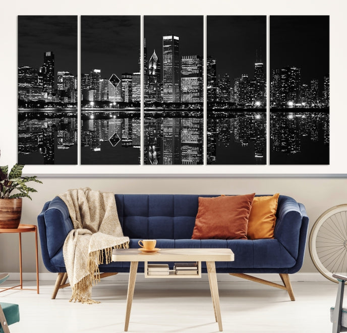 Beautiful Chicago Night Print Large Wall Art Cityscape Skyline Canvas Art Print