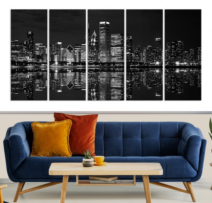 Beautiful Chicago Night Print Large Wall Art Cityscape Skyline Canvas Art Print