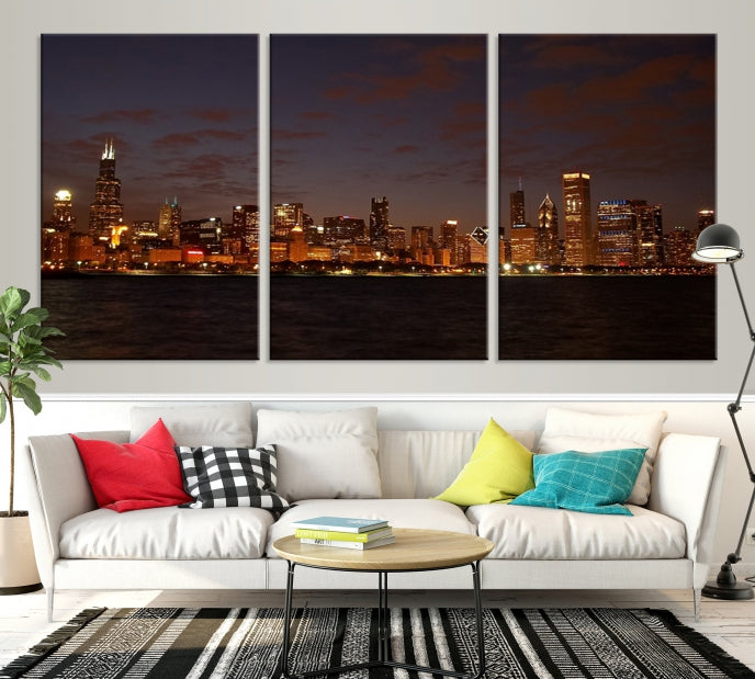 Beautiful Chicago Skyline Wall Art Large Cityscape Canvas Print