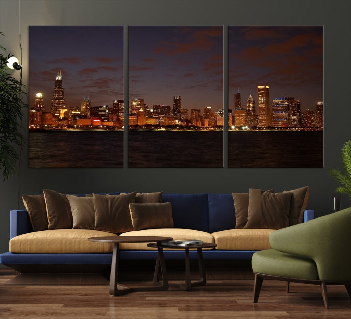 Beautiful Chicago Skyline Wall Art Large Cityscape Canvas Print