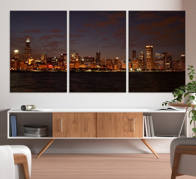 Beautiful Chicago Skyline Wall Art Large Cityscape Canvas Print