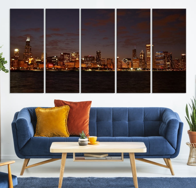 Beautiful Chicago Skyline Wall Art Large Cityscape Canvas Print