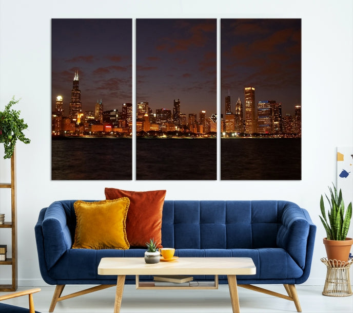 Beautiful Chicago Skyline Wall Art Large Cityscape Canvas Print