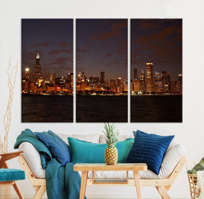 Beautiful Chicago Skyline Wall Art Large Cityscape Canvas Print