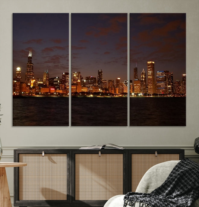 Beautiful Chicago Skyline Wall Art Large Cityscape Canvas Print