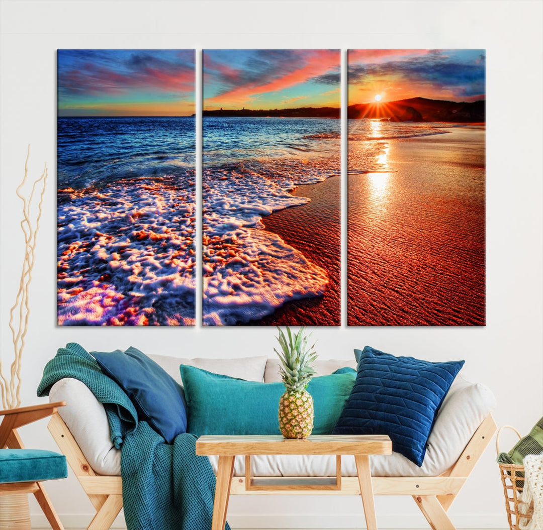 Beautiful Ocean Sunset Beach Giclee Canvas Extra Large Wall Art Print