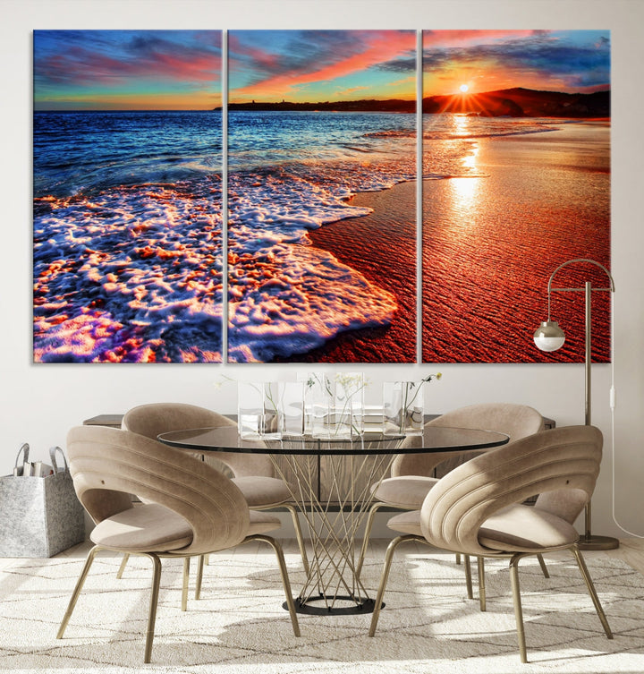 Beautiful Ocean Sunset Beach Giclee Canvas Extra Large Wall Art Print