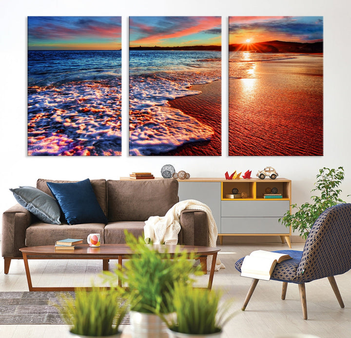 Beautiful Ocean Sunset Beach Giclee Canvas Extra Large Wall Art Print