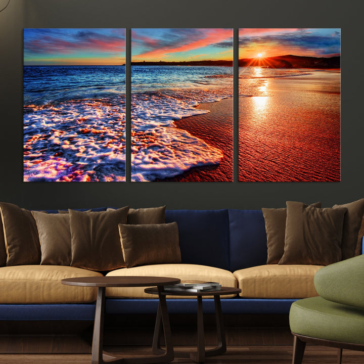 Beautiful Ocean Sunset Beach Giclee Canvas Extra Large Wall Art Print