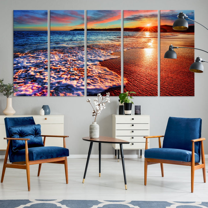 Beautiful Ocean Sunset Beach Giclee Canvas Extra Large Wall Art Print