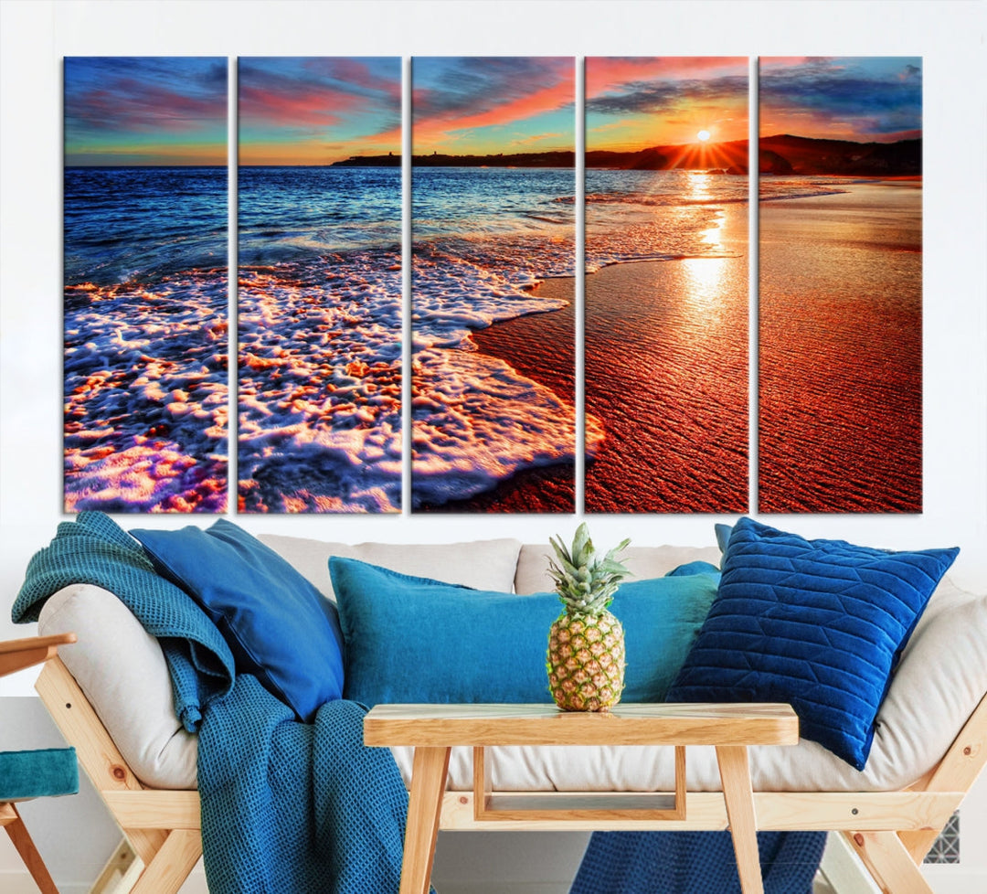 Beautiful Ocean Sunset Beach Giclee Canvas Extra Large Wall Art Print