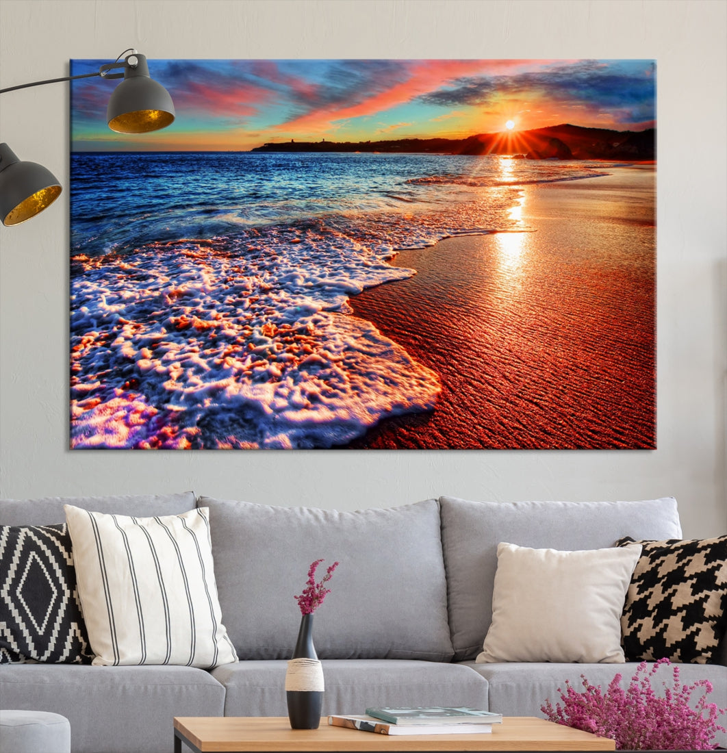 Beautiful Ocean Sunset Beach Giclee Canvas Extra Large Wall Art Print