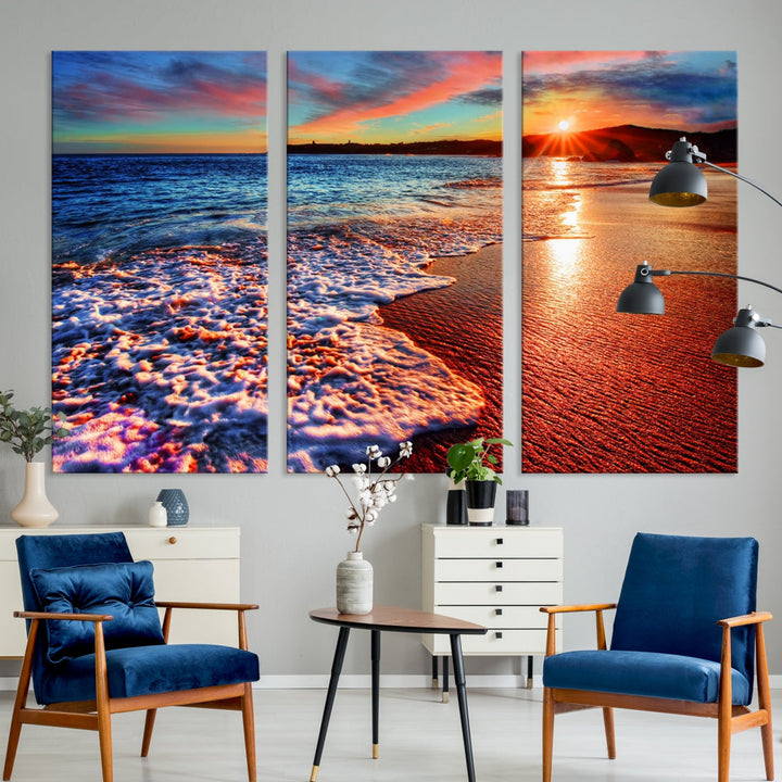 Beautiful Ocean Sunset Beach Giclee Canvas Extra Large Wall Art Print