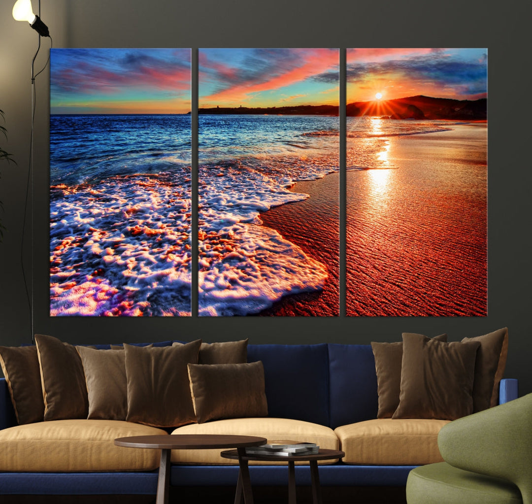 Beautiful Ocean Sunset Beach Giclee Canvas Extra Large Wall Art Print