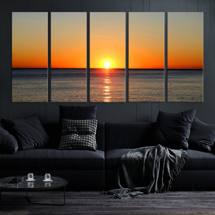 Beautiful Sunset and Sea Ocean Large Wall Art Canvas Print Coastal Artwork for Wall Decor