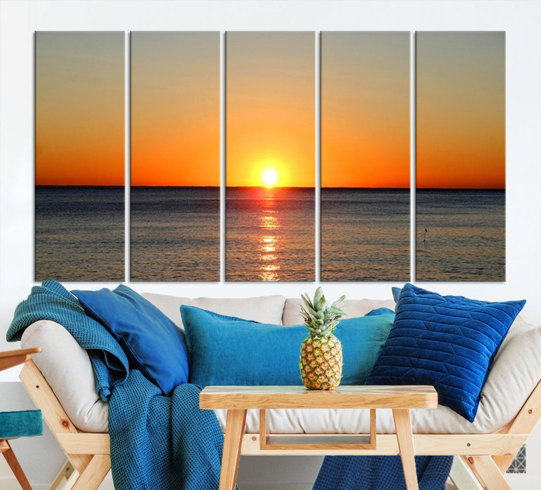 Beautiful Sunset and Sea Ocean Large Wall Art Canvas Print Coastal Artwork for Wall Decor