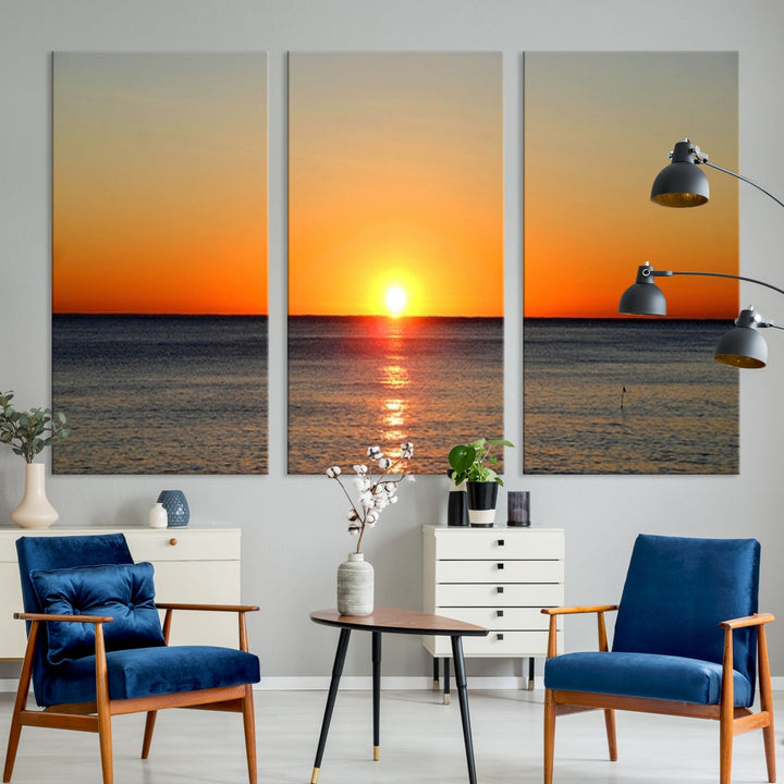 Beautiful Sunset and Sea Ocean Large Wall Art Canvas Print Coastal Artwork for Wall Decor