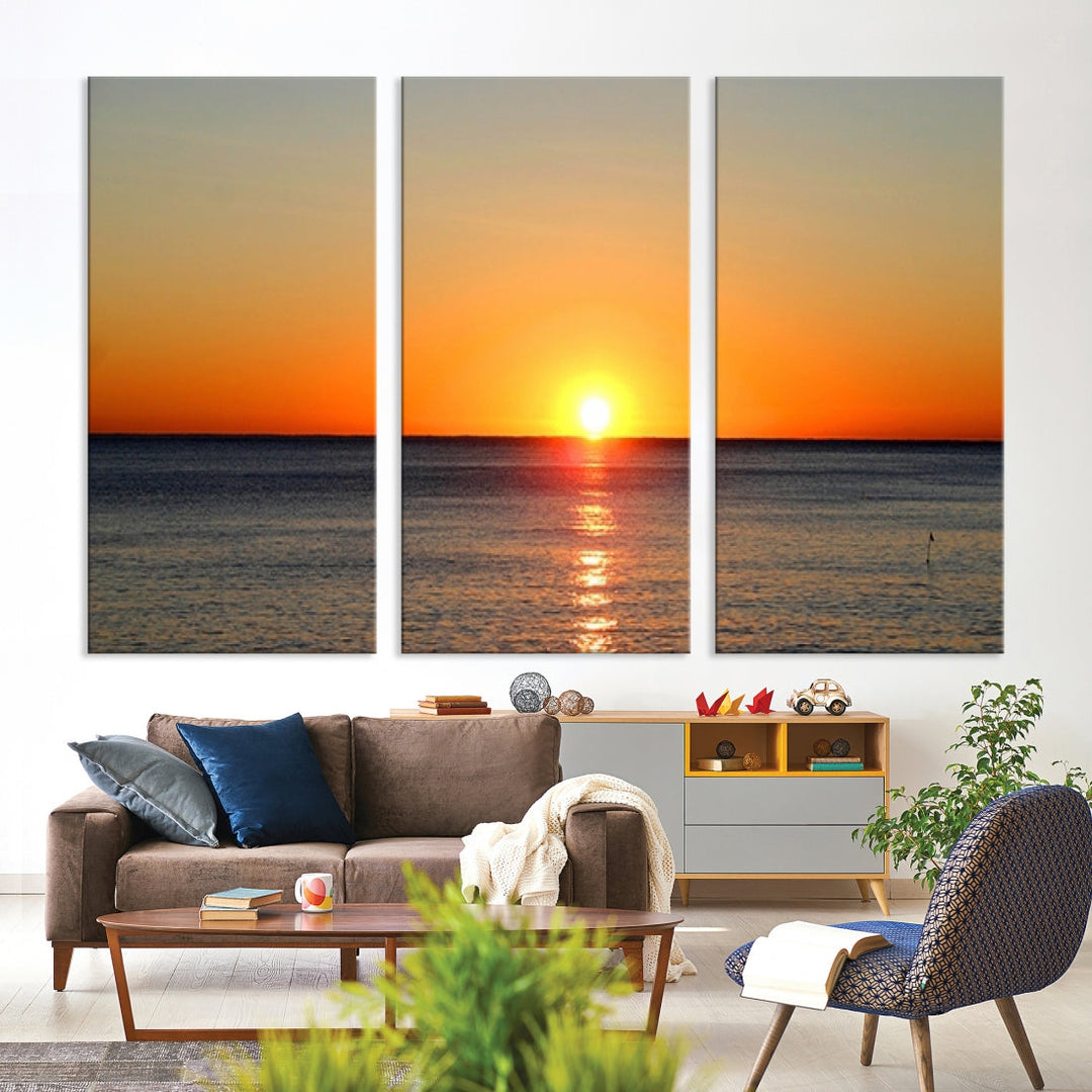 Beautiful Sunset and Sea Ocean Large Wall Art Canvas Print Coastal Artwork for Wall Decor