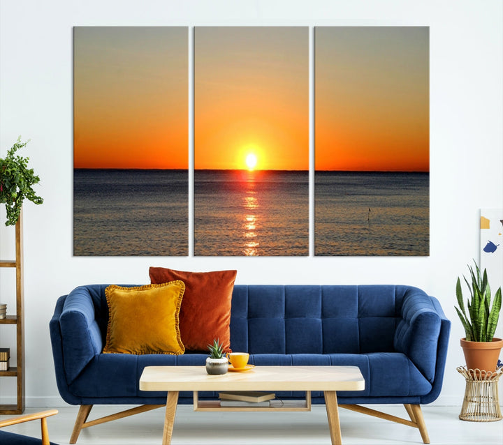 Beautiful Sunset and Sea Ocean Large Wall Art Canvas Print Coastal Artwork for Wall Decor