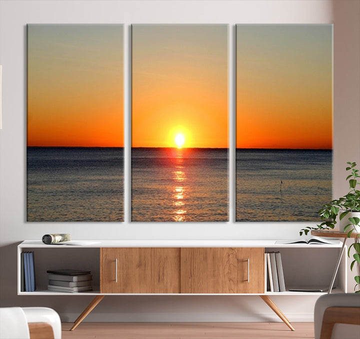 Beautiful Sunset and Sea Ocean Large Wall Art Canvas Print Coastal Artwork for Wall Decor