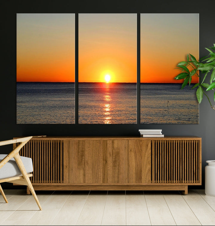 Beautiful Sunset and Sea Ocean Large Wall Art Canvas Print Coastal Artwork for Wall Decor