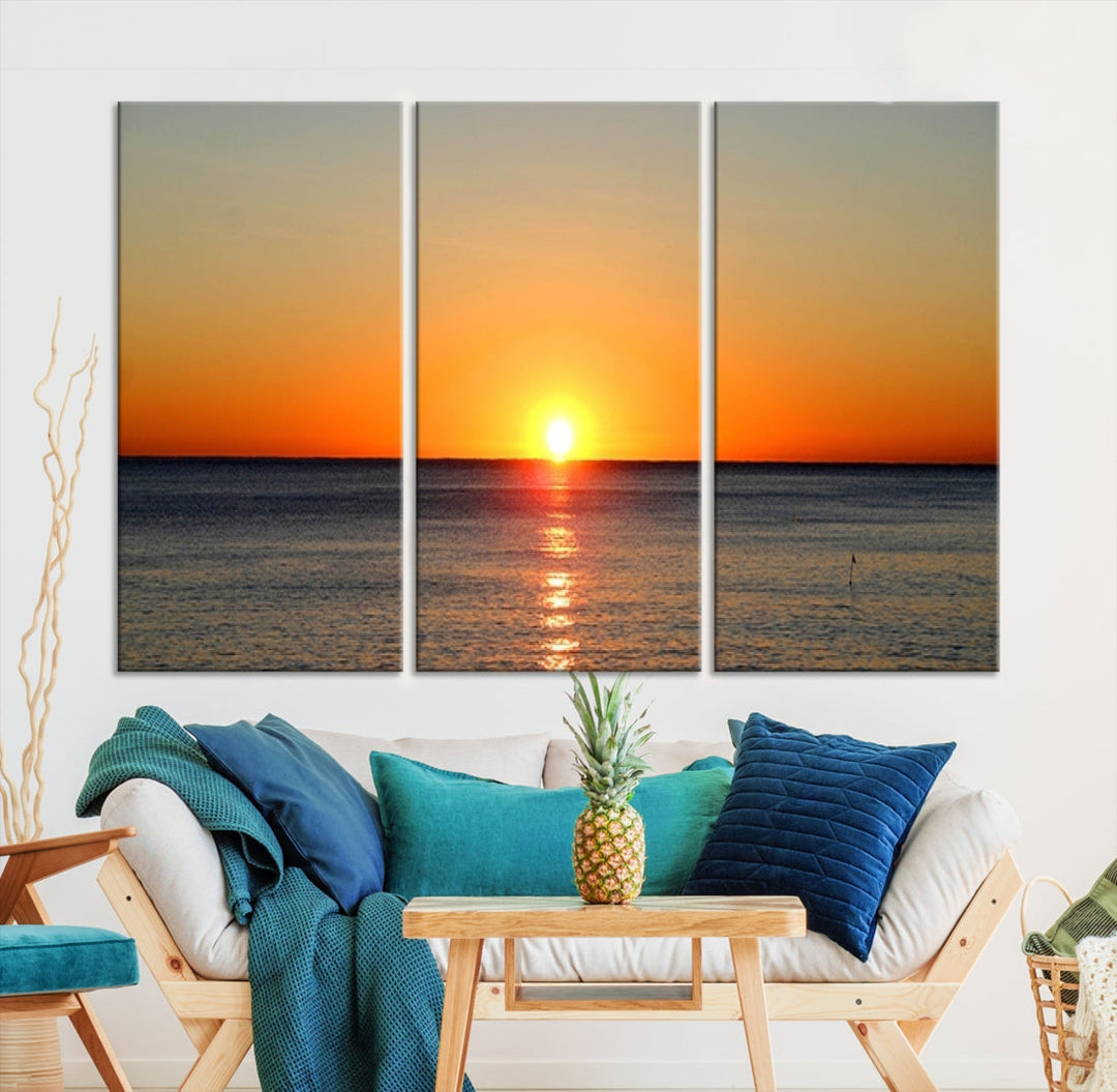 Beautiful Sunset and Sea Ocean Large Wall Art Canvas Print Coastal Artwork for Wall Decor