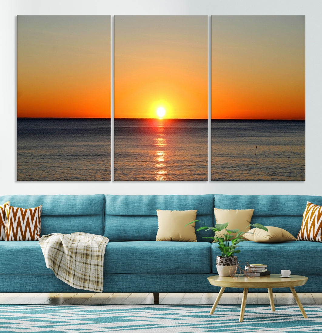 Beautiful Sunset and Sea Ocean Large Wall Art Canvas Print Coastal Artwork for Wall Decor