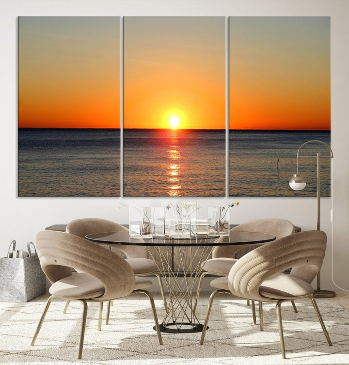 Beautiful Sunset and Sea Ocean Large Wall Art Canvas Print Coastal Artwork for Wall Decor