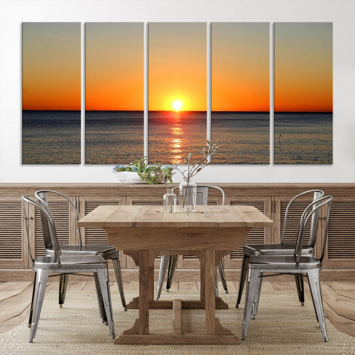 Beautiful Sunset and Sea Ocean Large Wall Art Canvas Print Coastal Artwork for Wall Decor