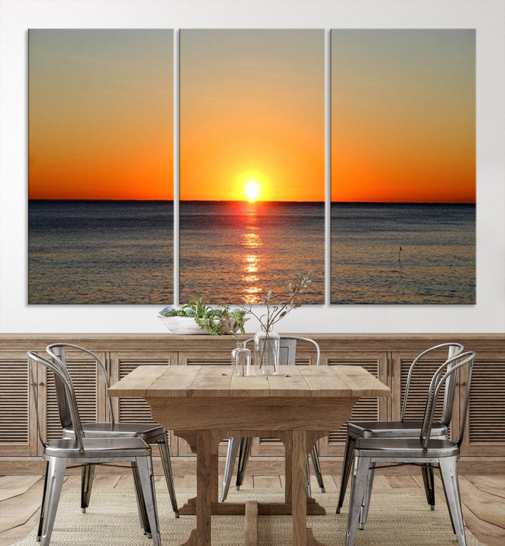 Beautiful Sunset and Sea Ocean Large Wall Art Canvas Print Coastal Artwork for Wall Decor