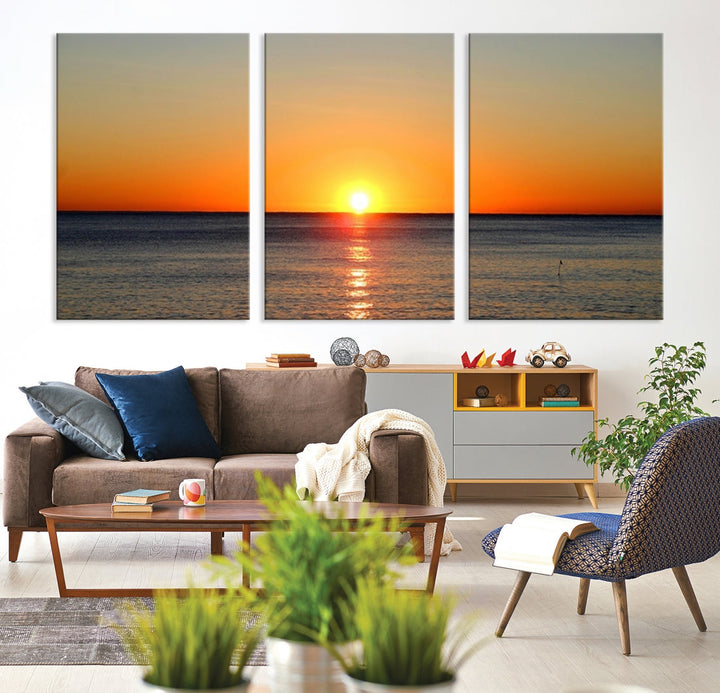 Beautiful Sunset and Sea Ocean Large Wall Art Canvas Print Coastal Artwork for Wall Decor