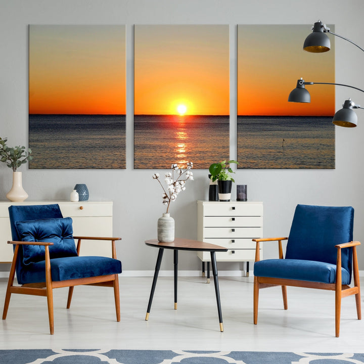 Beautiful Sunset and Sea Ocean Large Wall Art Canvas Print Coastal Artwork for Wall Decor