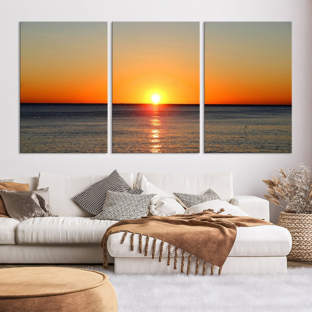 Beautiful Sunset and Sea Ocean Large Wall Art Canvas Print Coastal Artwork for Wall Decor