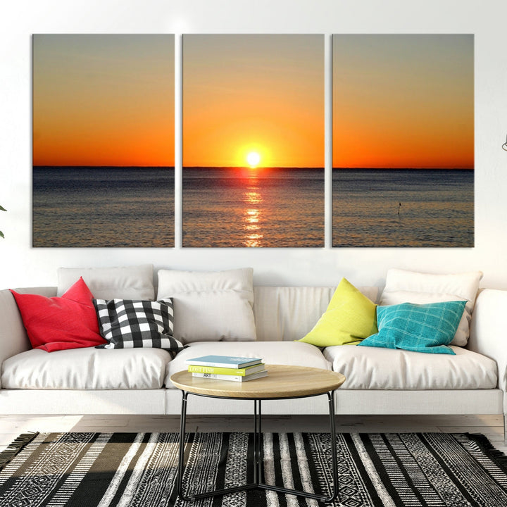 Beautiful Sunset and Sea Ocean Large Wall Art Canvas Print Coastal Artwork for Wall Decor