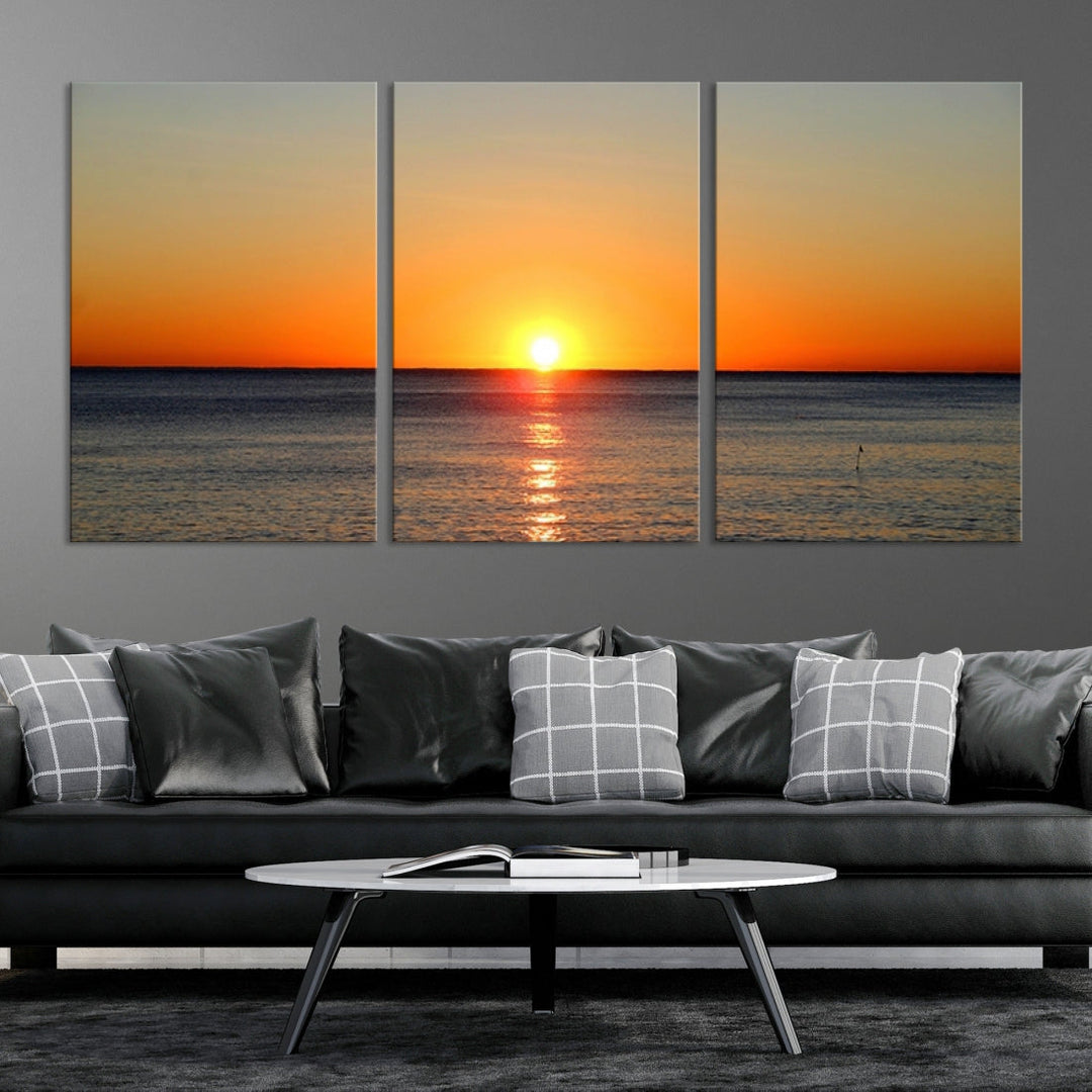 Beautiful Sunset and Sea Ocean Large Wall Art Canvas Print Coastal Artwork for Wall Decor