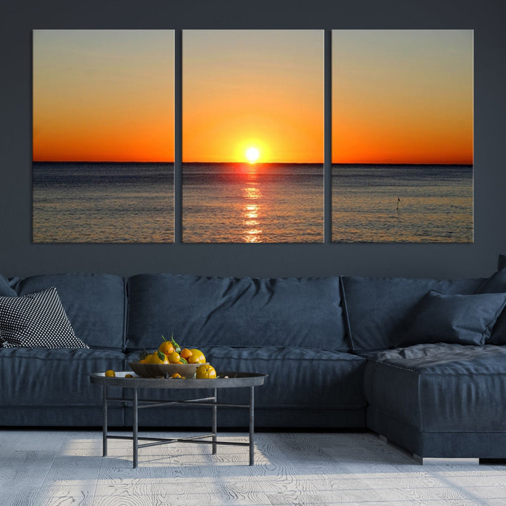 Beautiful Sunset and Sea Ocean Large Wall Art Canvas Print Coastal Artwork for Wall Decor