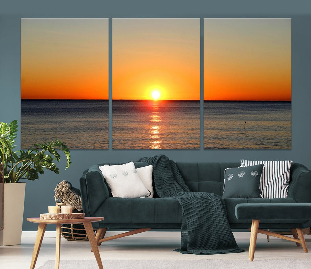 Beautiful Sunset and Sea Ocean Large Wall Art Canvas Print Coastal Artwork for Wall Decor