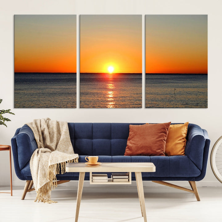 Beautiful Sunset and Sea Ocean Large Wall Art Canvas Print Coastal Artwork for Wall Decor