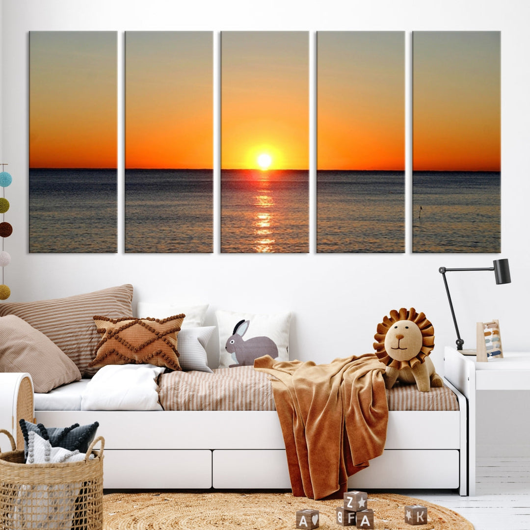 Beautiful Sunset and Sea Ocean Large Wall Art Canvas Print Coastal Artwork for Wall Decor