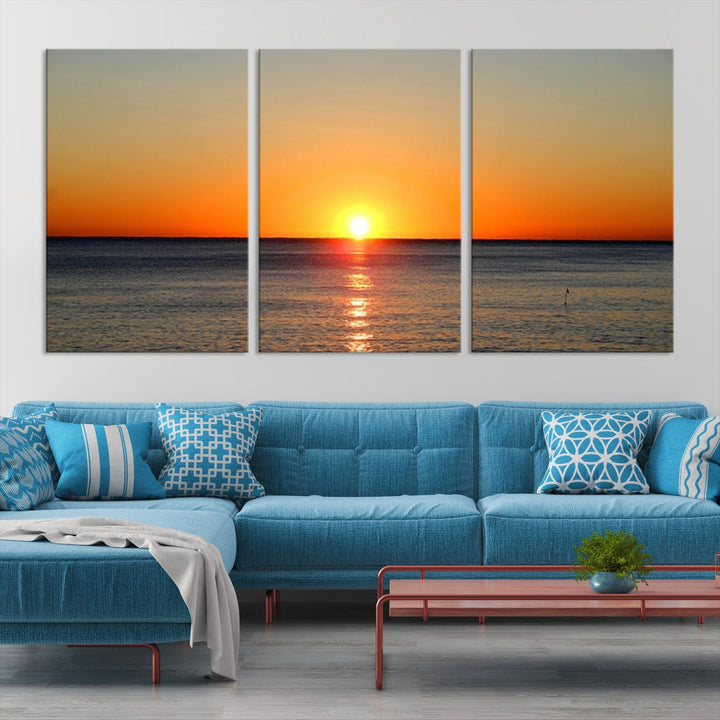 Beautiful Sunset and Sea Ocean Large Wall Art Canvas Print Coastal Artwork for Wall Decor