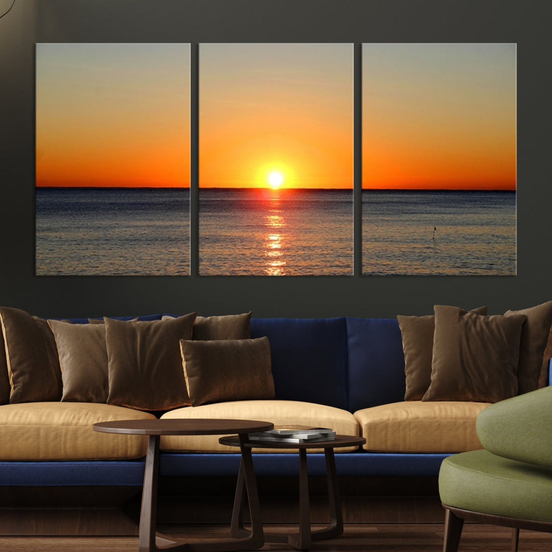 Beautiful Sunset and Sea Ocean Large Wall Art Canvas Print Coastal Artwork for Wall Decor