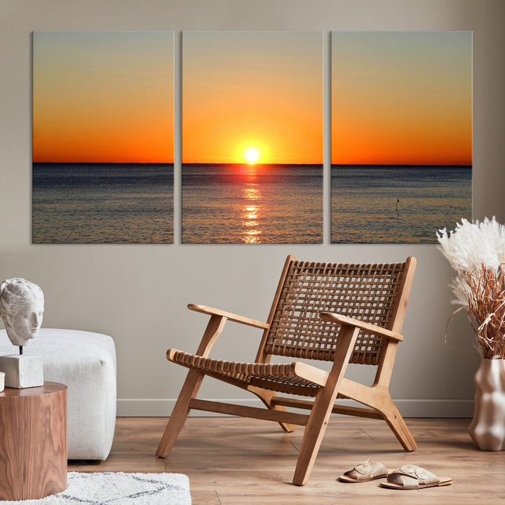 Beautiful Sunset and Sea Ocean Large Wall Art Canvas Print Coastal Artwork for Wall Decor