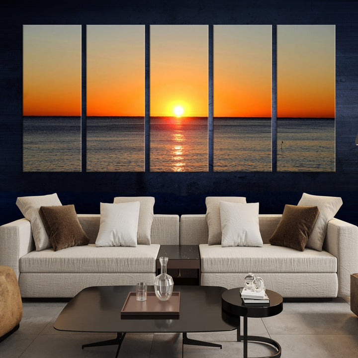 Beautiful Sunset and Sea Ocean Large Wall Art Canvas Print Coastal Artwork for Wall Decor