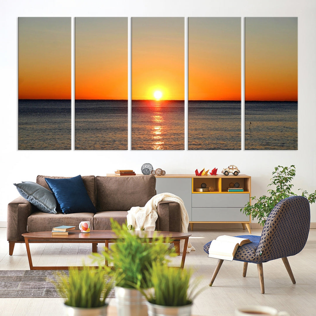 Beautiful Sunset and Sea Ocean Large Wall Art Canvas Print Coastal Artwork for Wall Decor