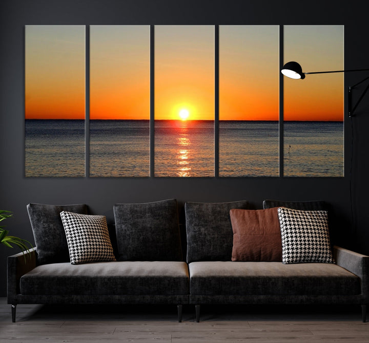 Beautiful Sunset and Sea Ocean Large Wall Art Canvas Print Coastal Artwork for Wall Decor