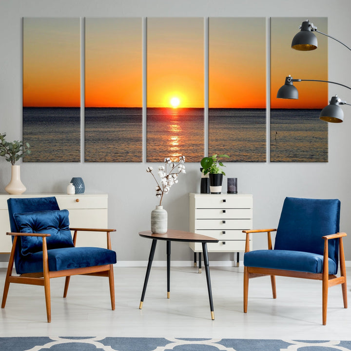 Beautiful Sunset and Sea Ocean Large Wall Art Canvas Print Coastal Artwork for Wall Decor