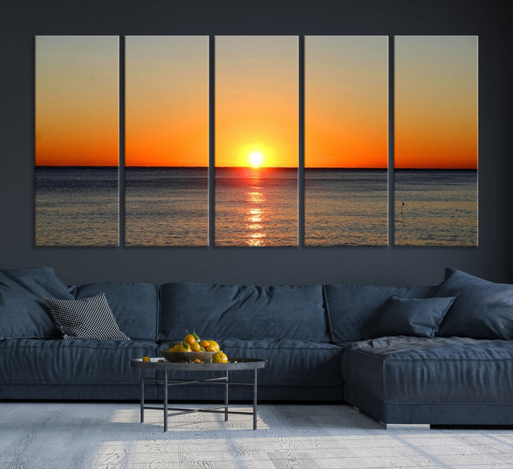 Beautiful Sunset and Sea Ocean Large Wall Art Canvas Print Coastal Artwork for Wall Decor