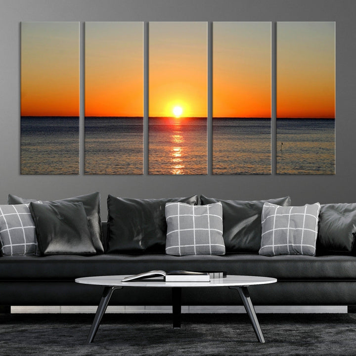 Beautiful Sunset and Sea Ocean Large Wall Art Canvas Print Coastal Artwork for Wall Decor