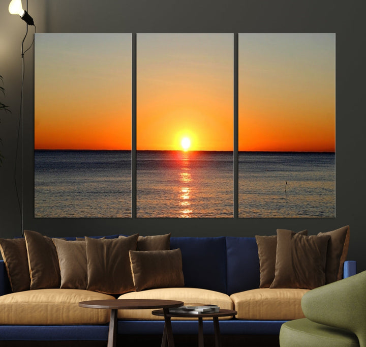 Beautiful Sunset and Sea Ocean Large Wall Art Canvas Print Coastal Artwork for Wall Decor