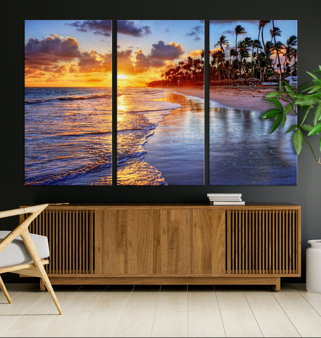 Beautiful Tropical Sunset Beach Ocean Wall Art Canvas Print